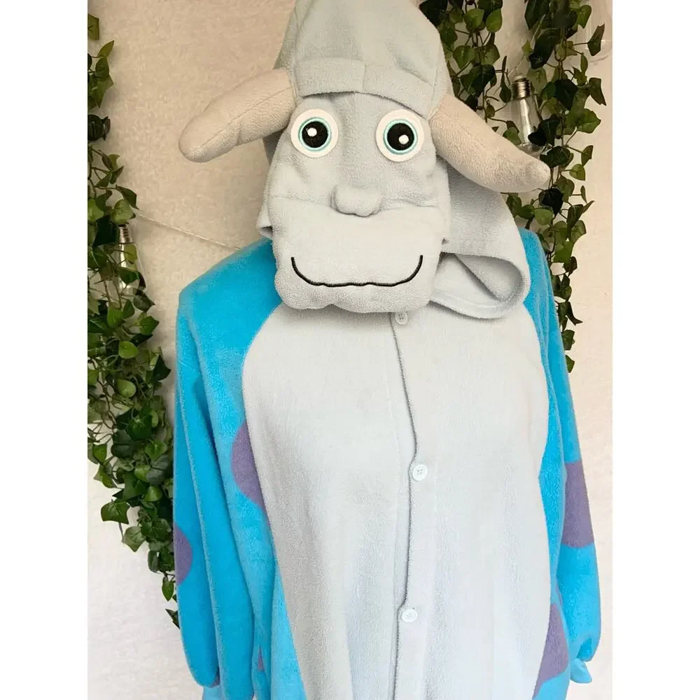 Disney Pixar Monsters Inc Sulley Adult Costume Pajamas Tail Buttonup Plush Small - Picture 4 of 12